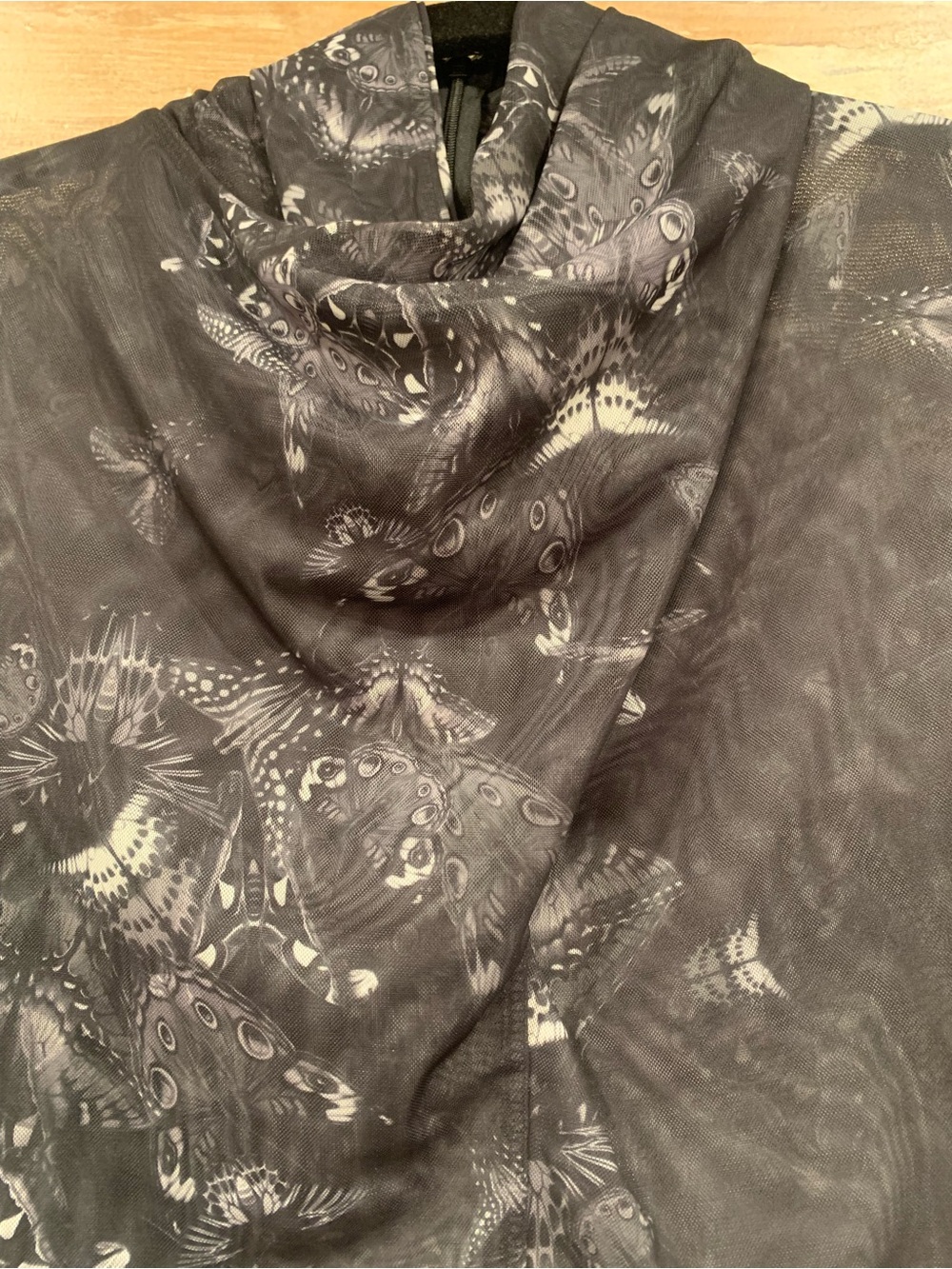 All Saints sheer mesh long sleeve top. Charcoal butterfly print. Cowl neck. - Picture 4 of 6
